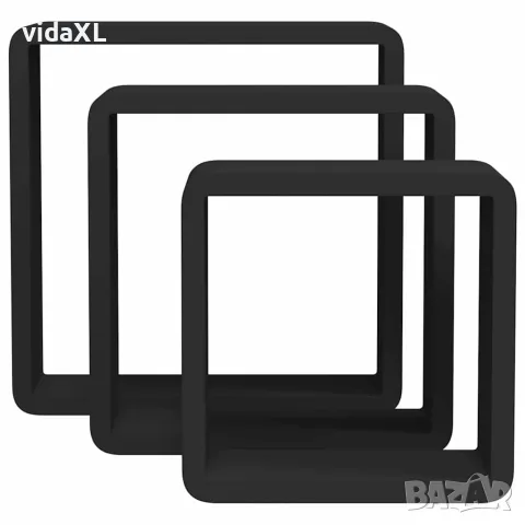 vidaXL Стенни кубични рафтове, 3 бр, черни, МДФ, снимка 5 - Етажерки - 56146815