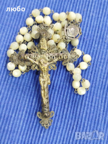 КРЪСТ ФИЛИГРАН СЪС СЕДЕФ КАТОЛИШКИ 18-19 ВЕК, снимка 13 - Други ценни предмети - 52186332
