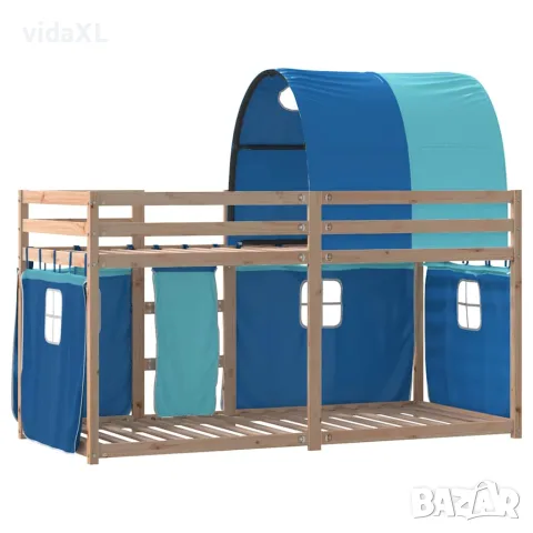vidaXL Двуетажно легло със завеси синьо 90x200 см масивно борово дърво, снимка 7 - Спални и легла - 56146963