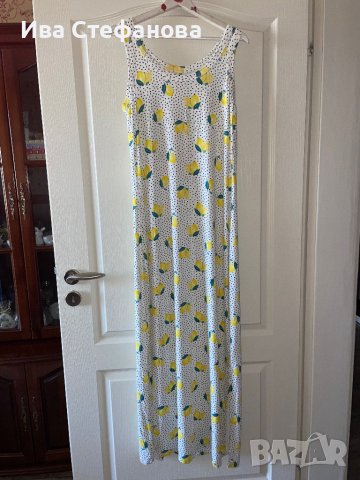 Дълга елегантна свежа еластична рокля лимони принт лимон визкоза, снимка 2 - Рокли - 41809473