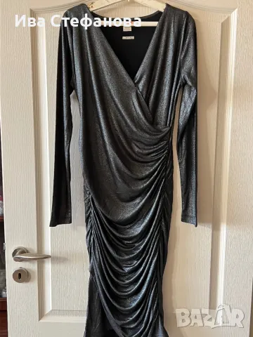 Нова midi парти официална коктейлна бляскава сиво металик черна еластична рокля Replay набрана , снимка 9 - Рокли - 47791962
