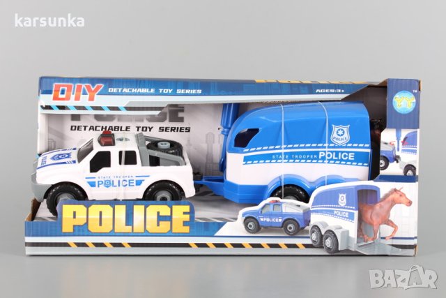 полицейски джип с ремърке и кон, снимка 2 - Коли, камиони, мотори, писти - 42650253