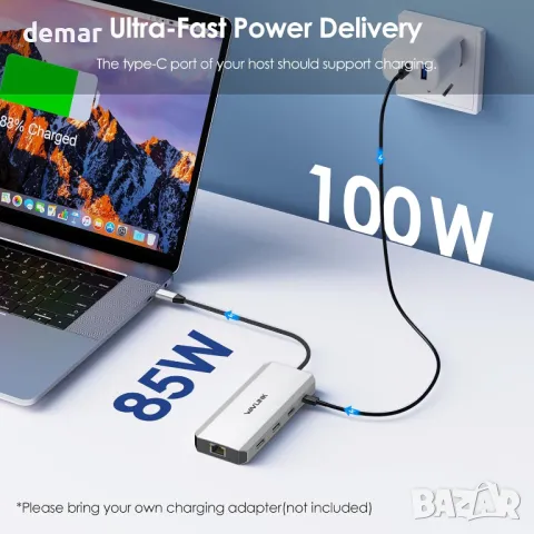 Докинг станция за лаптоп, WAVLINK Displayport докинг станция с двоен DP, HDMI, 100W PD IN, 10Gbps, снимка 6 - Кабели и адаптери - 49889860