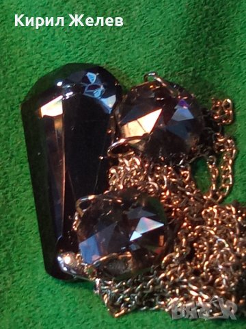 РАЗКОШНО КОЛИЕ ФЕШЪН ОГЪРЛИЦА БЛАГОРОДНА СТОМАНА с ФАСЕТИРАН ОПУШЕН КРИСТАЛ / КВАРЦ 37110, снимка 3 - Колиета, медальони, синджири - 41681958