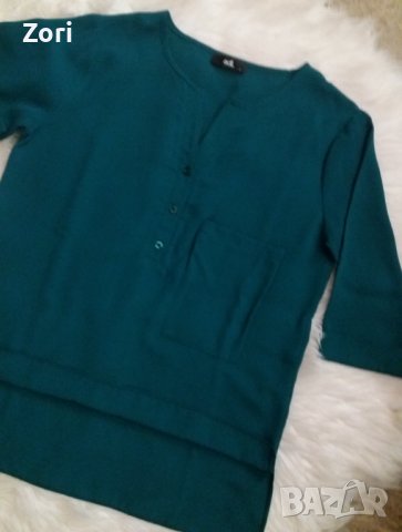 ЗЕЛЕНА риза с джобче и V-образно деколте и 3/4 дължина на ръкава , снимка 4 - Ризи - 38803597