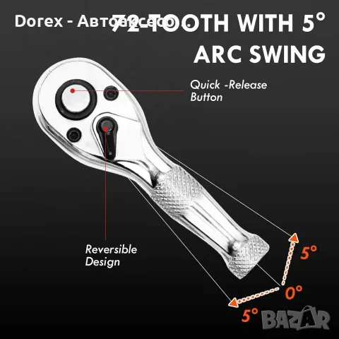 Комплект тресчотки 1/4", 3/8" и 1/2" - 3 части, снимка 4 - Други инструменти - 56012334
