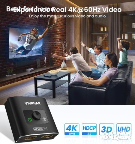 HDMI превключвател сплитер 4K@60hz, снимка 5 - Мрежови адаптери - 40774577