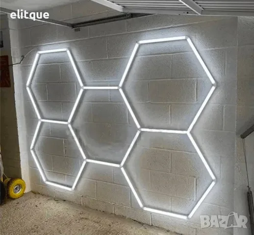 LED хексагонално осветление за гараж и работилница 280W, 6500K, 257.6×244.4 см, 35 LED панела, IP54