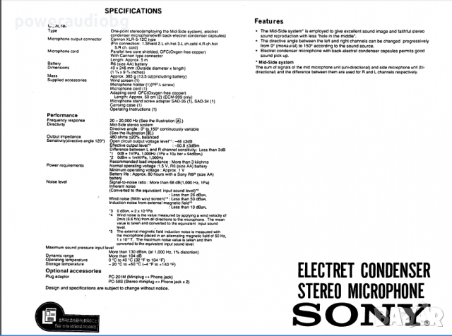 Stereo Кондензаторен микрофон Sony ecm-999, снимка 5 - Микрофони - 36143221