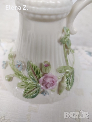 Belleek Ирландия рзакошна ръчно изработена ваза-кана, снимка 4 - Декорация за дома - 52505331