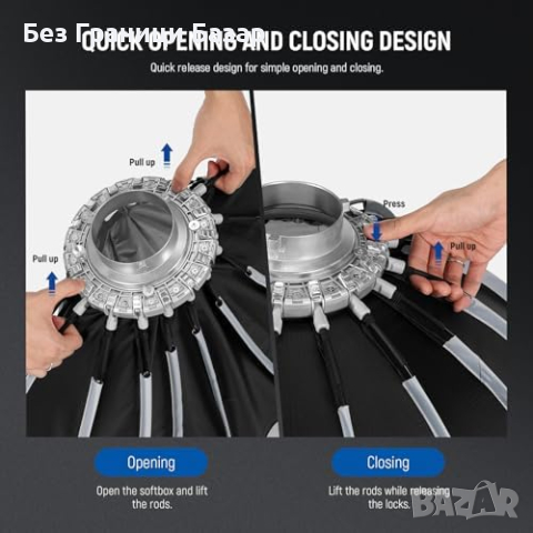 Нов Универсален Софтбокс с Дифузьори и Решетка 55cm за Студийно Осветление, снимка 3 - Чанти, стативи, аксесоари - 44582967