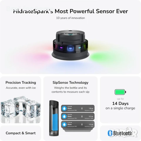 Смарт бутилка за вода HidrateSpark PRO – следи приема на вода с Bluetooth, LED напомняне, снимка 7 - Други - 51167652