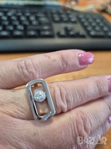 среб пръстен с подвижен циркон, снимка 3 - Пръстени - 52635340