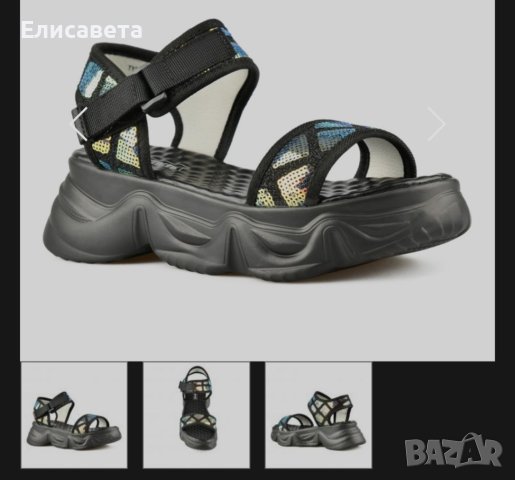 Дамски сандали на платформа ,сребристи и черни блестящи , снимка 1 - Сандали - 41760845