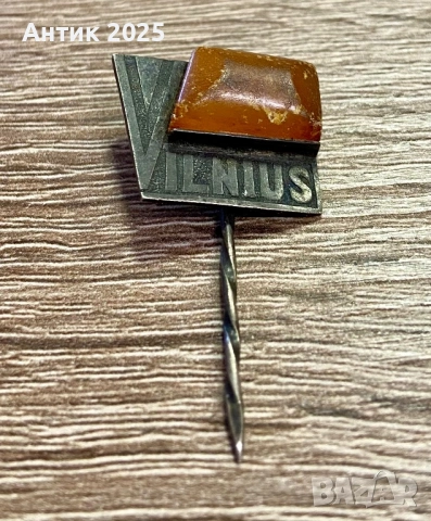 Значка-брошка „Vilnius / Вилнюс“ сребро 875, кехлибар, винтидж, 3 г, снимка 2 - Колекции - 53651303