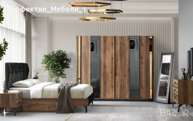 Цялостно обзавеждане за спалня-гардероб,спалня с механизъм,огледало,скрин,нощни шкафчета