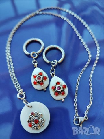 Висулки от седеф с инкрустирани кристалчета, снимка 14 - Колиета, медальони, синджири - 39321140