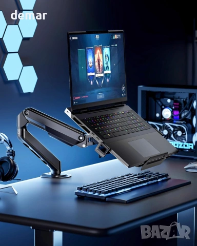 monTEK механична пружинна стойка за бюро за монитор 17–32 инча, до 9 кг, VESA 75x75 / 100x100, снимка 9 - Стойки, 3D очила, аксесоари - 53657394