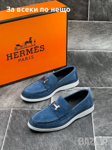 Hermes Мъжки Сини Мокасини Естествена Кожа Хермес Код E537