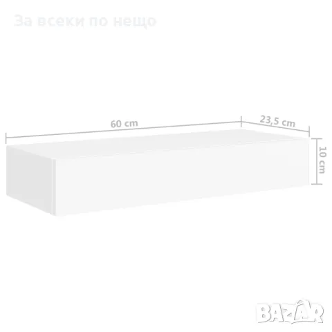 Стенен рафт с чекмедже, бял, 60x23,5x10 см, МДФ Код P321, снимка 4 - Други - 49788772