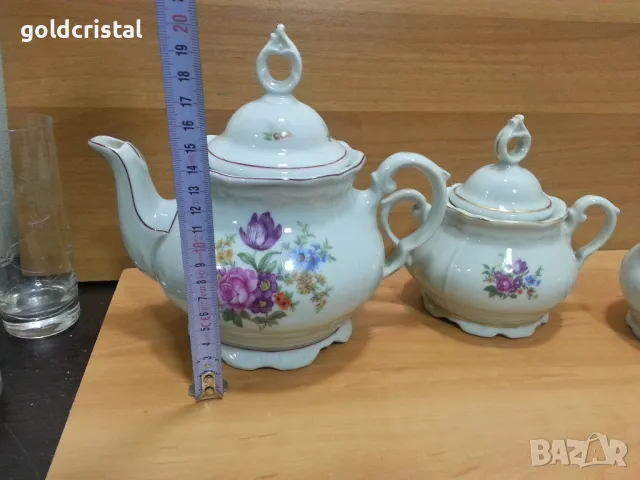 Стар български порцелан барок чайник захарница латиера , снимка 4 - Антикварни и старинни предмети - 49426985