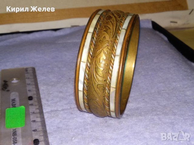 ПРЕВЪЗХОДНА СТАРА БРОНЗОВА ФЛОРАЛНО ОРНАМЕНТИРАНА СЕДЕФЕНА КЛАСИЧЕСКА РЕТРО ГРИВНА 70581, снимка 6 - Антикварни и старинни предмети - 41281362