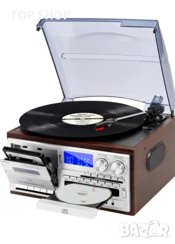 Ретро грамофон JORLAI 9-в-1 с Bluetooth,CD,касета,AM/FM радио,USB/SD запис,Aux вход,RCA изходи