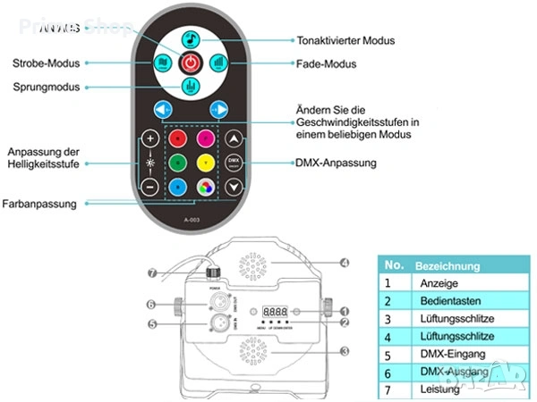 Про RGB LED PAR сценичен прожектор 72W, DMX, монтажни скоби, дистанционно, снимка 6 - Лед осветление - 53484113