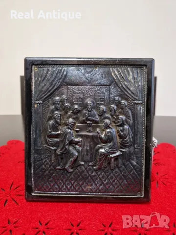 Красива антикварна сребърна икона Тайната вечеря- Сертификат , снимка 1