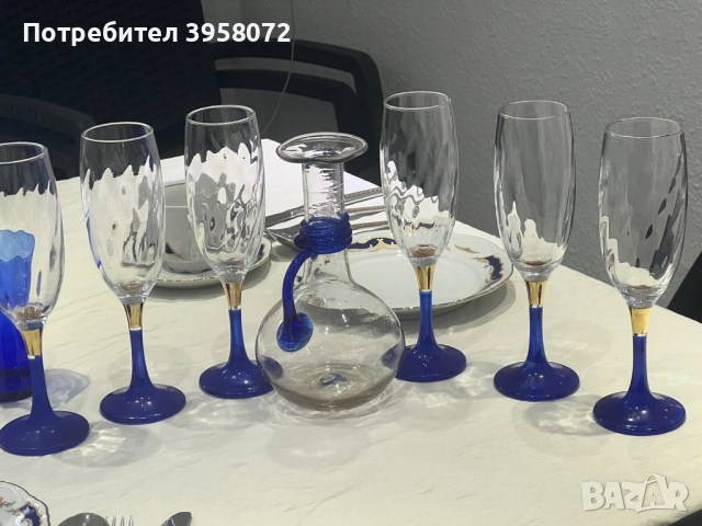 Комплект оливерник от синьо стъкло, снимка 5 - Прибори за хранене, готвене и сервиране - 44745370