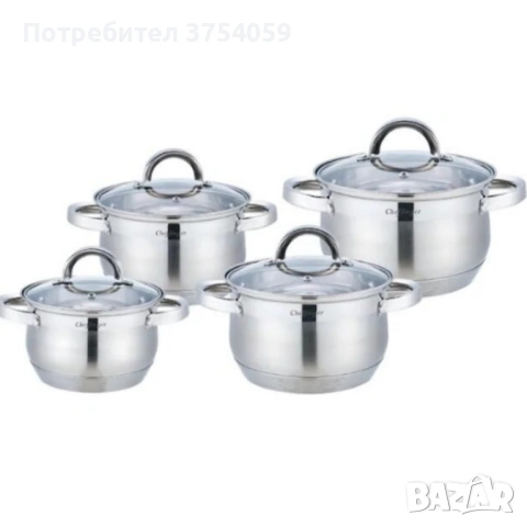 Комплект тенджери Cheffinger – 8 части инокс с капаци, за всички видове котлони, снимка 5 - Съдове за готвене - 53124507