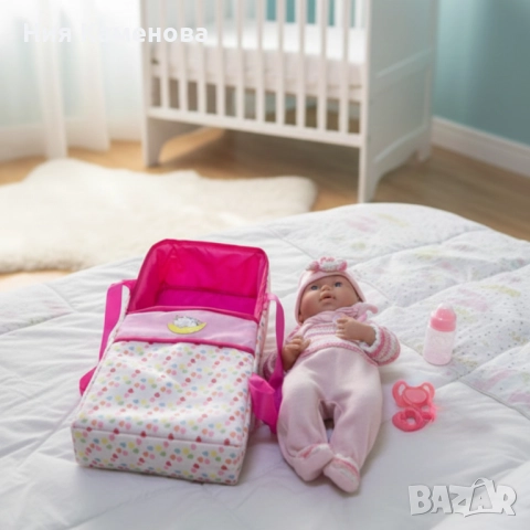 Кукла бебе с пълен комплект – Шише, пижама, легълце и аксесоари - 42 см - НА БЪЛГАРСКИ, снимка 3 - Кукли - 52643639