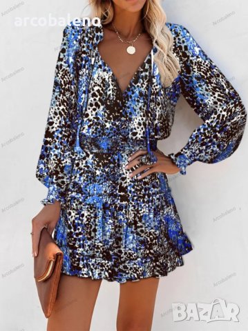 Дамска рокля с дълъг ръкав и V-образно деколте, 4цвята, снимка 4 - Рокли - 40890620