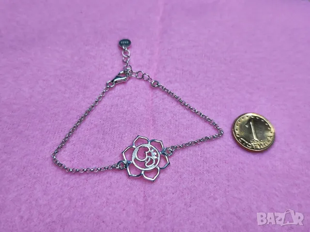 Дамска 925 сребърна гривна Ом Лотос, снимка 2 - Гривни - 47790028