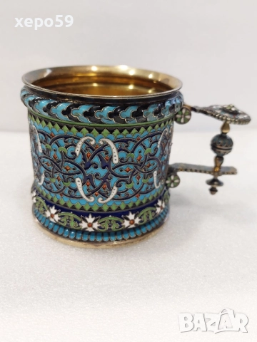 RRR. Сребърен 88 подстакан,изработен от руски ювелир( И.П.Хлебников поставчик императорского двора), снимка 3 - Антикварни и старинни предмети - 52826483