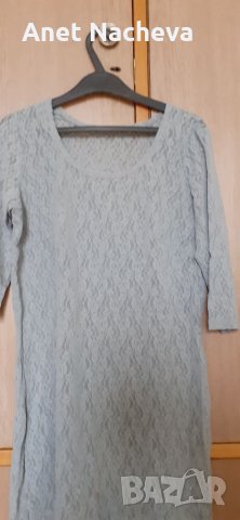 Комплект сива Дантела рокля-туника и блуза бежова с дълъг ръкав, плюшена, снимка 3 - Рокли - 33959690