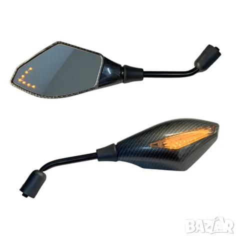 Мото огледала с вградени LED мигачи и карбон ефект 2 броя