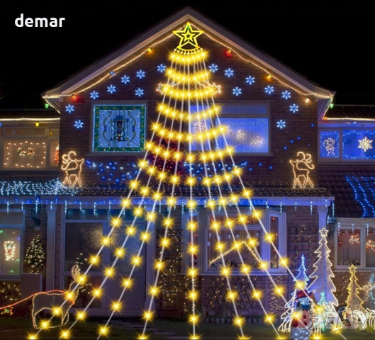 shsyue Коледна украса за елха Водопадни светлини, 3,5 метра, 350 светодиода, 8 режима, топло бяло, снимка 6 - Декорация за дома - 52107045