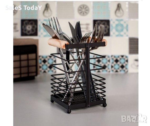 Поставка за кухненски прибори, черен метал