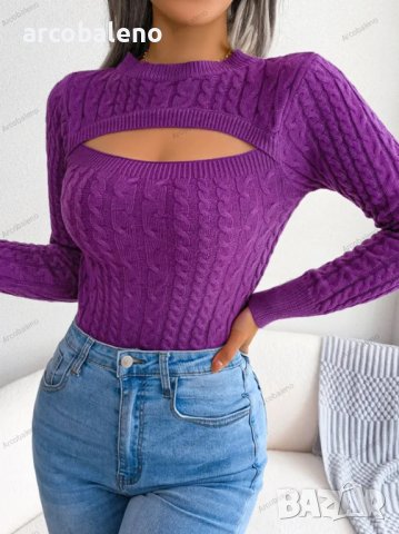 Дамски пуловер с изрязан дълъг ръкав с кръгло деколте, 3цвята - 023, снимка 8 - Блузи с дълъг ръкав и пуловери - 39894802