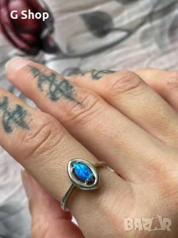 Сребърен пръстен Син опал Австралия, снимка 10 - Пръстени - 52901974