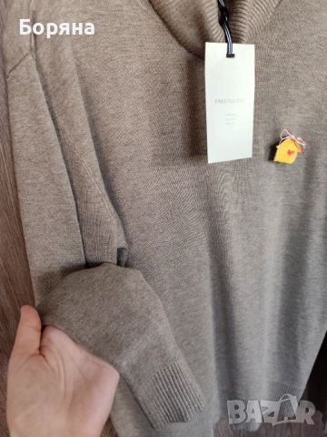 FREEQUENT ново шоколадово кафяво поло с брошка, снимка 7 - Блузи с дълъг ръкав и пуловери - 53724990