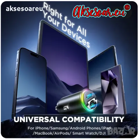 Супер бързо PD зарядно за зареждане на телефон в запалката на кола изцяло метално Dual USB с голяма , снимка 14 - Зарядни за кола - 47376220