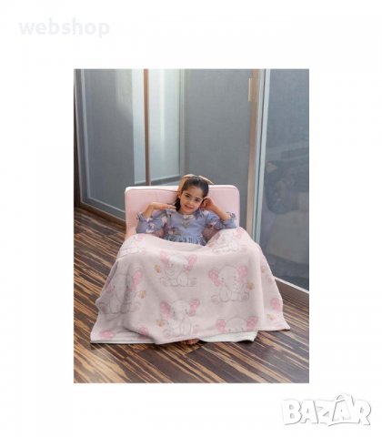 Детско Одеяло Шерпа Розови Слончета, снимка 2 - Спално бельо и завивки - 38823086