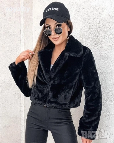 Пухено черно палто , снимка 2 - Палта, манта - 52188897