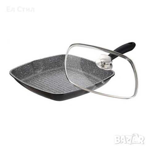 Грил тиган 28см с капак и мраморно покритие Cheffinger – за индукция, с противоплъзгаща дръжка, снимка 4 - Съдове за готвене - 53573320