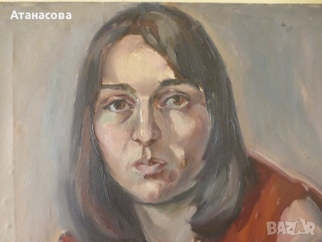 Авторска картина портрет на Млада жена масло платно от 80-те г, снимка 5 - Картини - 53760206