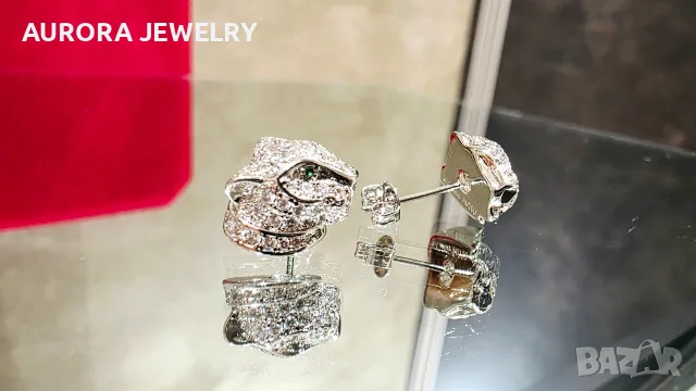 CARTIER Panthere de Cartier White Gold Stud Paved Diamond Дамски Обеци, снимка 2 - Обеци - 56306462