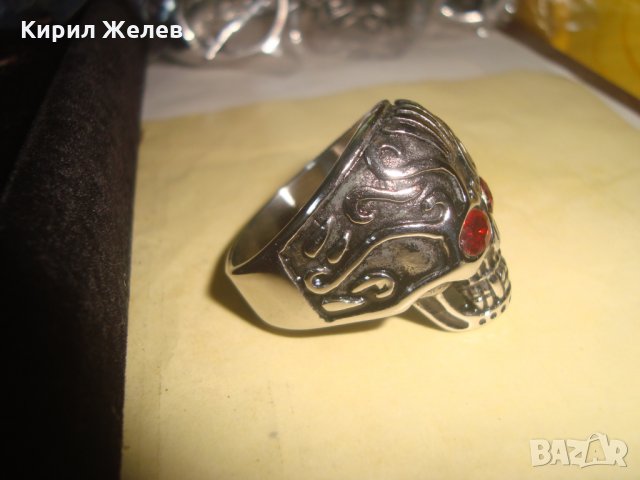СТОМАНЕН ПИРАТСКИ НЕОГОТИЧЕСКИ ПРЪСТЕН от НЕРЪЖДАЕМА СТОМАНА с 2 ФАСЕТИРАНИ ГРАНАТА 25006, снимка 9 - Пръстени - 34552645