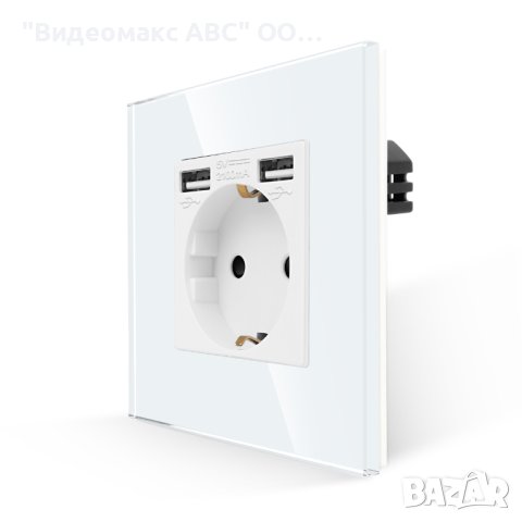 Ел.Контакт 16A, 2хUSB Type-A, комплект с кристална рамка, "LUX-ON" - БЯЛ, СИВ, ЧЕРЕН